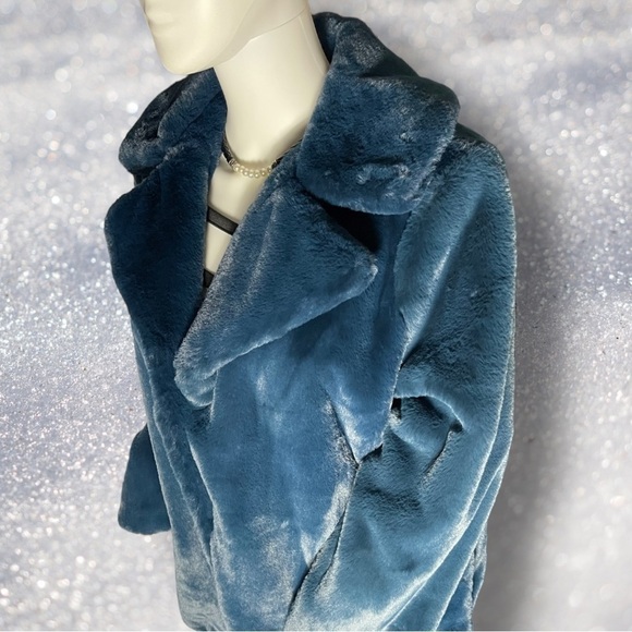 🔥 Roaman’s Women’s Royal Teal Blue Green Faux Fur Coat Size 14W - Picture 4 of 16